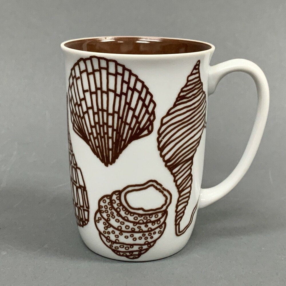Fitz and Floyd FF Monotone‎ Coffee Cup Mug Sea Shells White Brown